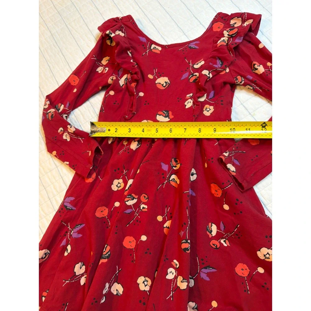 Tea Collection Girls Red Floral Ruffle Long Sleeve Skater Dress Size‎ 6 21W12309